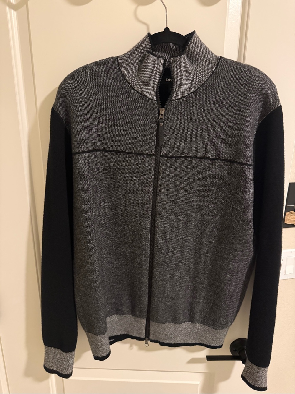 DKNY Gray and Black Full-Zip Men's Knit Jacket